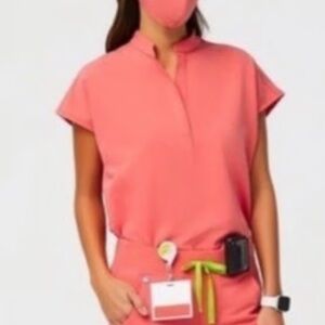 Figs Hot Coral Rafaela Scrub Top